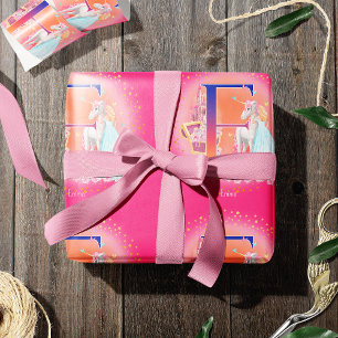 ユニコーンとプリンセスと城文字Eモノグラム ラッピングペーパー