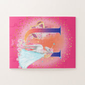 ユニコーンとプリンセスと城文字Uモノグラム ジグソーパズル (横)