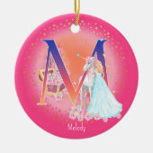 ユニコーンとプリンセスレターMモノグラムクリスマス セラミックオーナメント (正面)