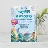 ユニコーンとマーメイドの誕生日パーティーの招待 招待状 (スタンド正面)