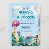 ユニコーンとマーメイドの誕生日パーティーの招待 招待状 (正面/裏面)
