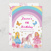 ユニコーンとレインボーズ誕生日パーティーの招待状 招待状 (正面/裏面)