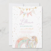 ユニコーンとレインボーパステル誕生日招待状 招待状 (正面)