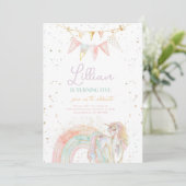 ユニコーンとレインボーパステル誕生日招待状 招待状 (スタンド正面)