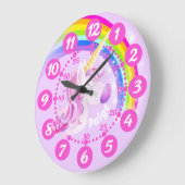 ユニコーンとレインボーパープルピンクのアートキッズクロック ラージ壁時計 (傾斜)