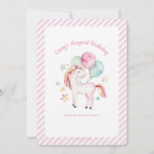 ユニコーンとレインボーピンクウォーター誕生日 招待状 (裏面)