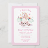 ユニコーンとレインボーピンクウォーター誕生日 招待状 (正面)