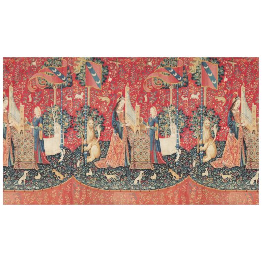 ユニコーンとレディのオルガン遊、動物の赤い緑T テーブルクロス (正面(横))