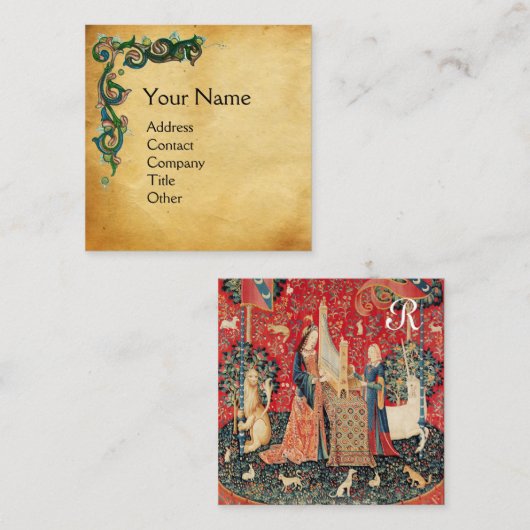 ユニコーンとレディ遊のオルガン，フローラの羊皮紙 スクエア名刺 (正面/裏面)
