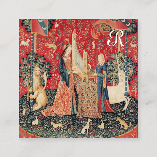 ユニコーンとレディ遊のオルガン，フローラの羊皮紙 スクエア名刺 (裏面)