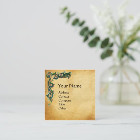 ユニコーンとレディ遊のオルガン，フローラの羊皮紙 スクエア名刺 (スタンド正面)