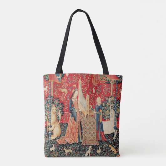 ユニコーンとレディ遊のオルガン、動物の赤い緑 トートバッグ (裏面)