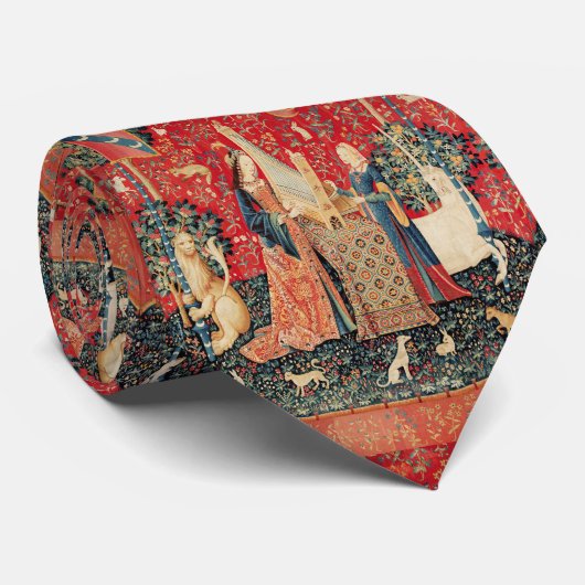 ユニコーンとレディ遊ーのオルガン、動物ファンタジー ネクタイ (ロール)