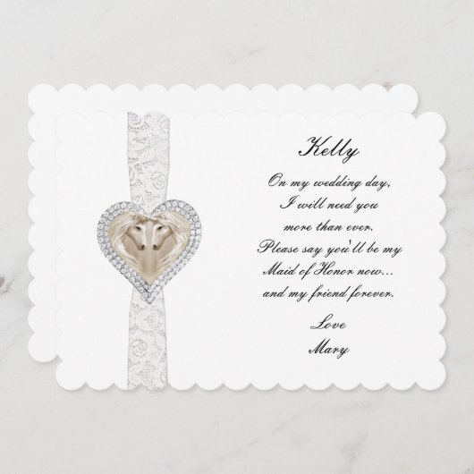 ユニコーンとレースのウェディングメイドオブオナーカード 招待状 (正面/裏面)