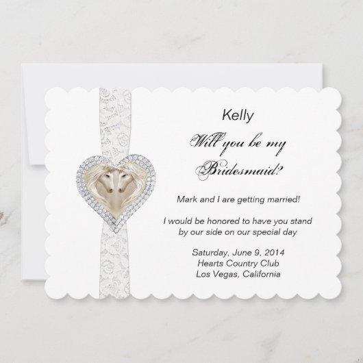 ユニコーンとレースのウェディング ブライズメイド カード (正面)