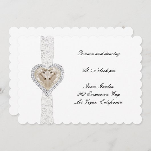 ユニコーンとレースの結婚式の受付カード 招待状 (正面/裏面)