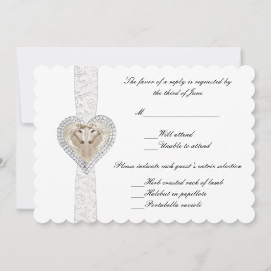 ユニコーンとレースの結婚式返信カード 招待状 (正面)