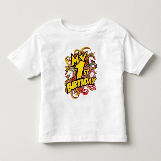 ユニコーンと一緒の私の1歳の誕生日 トドラーTシャツ (正面)