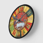 ユニコーンと中世の花,ファンタジーフローラモチーフ ラウンド壁時計 (傾斜)