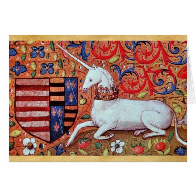 ユニコーンと中世ファンタジーの花，フローラモチーフ (正面横)