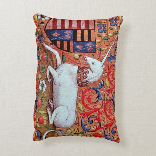ユニコーンと中世ファンタジーの花,フローラモチーフ アクセントクッション (裏面(縦))