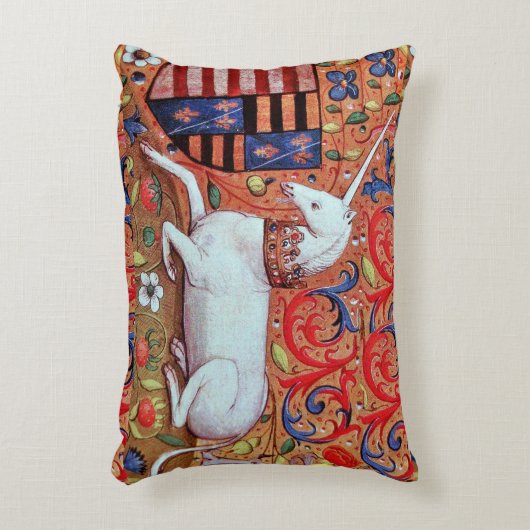 ユニコーンと中世ファンタジーの花,フローラモチーフ アクセントクッション (正面(垂直))