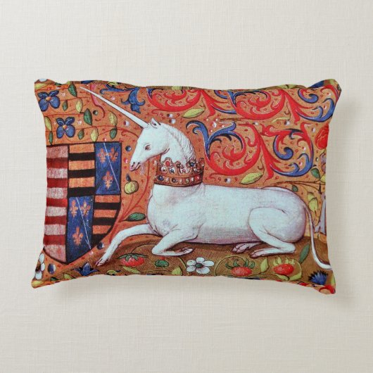 ユニコーンと中世ファンタジーの花,フローラモチーフ アクセントクッション (裏面)