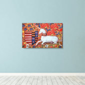 ユニコーンと中世ファンタジーの花,フローラモチーフ キャンバスプリント (インサイチュ (ウッドフロア))