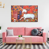 ユニコーンと中世ファンタジーの花,フローラモチーフ キャンバスプリント (インサイチュ (リビング))