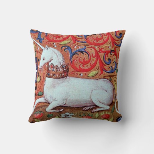 ユニコーンと中世ファンタジーの花，フローラモチーフ クッション (裏面)