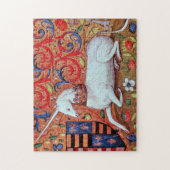 ユニコーンと中世ファンタジーの花,フローラモチーフ ジグソーパズル (縦)