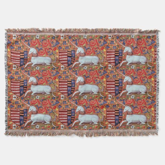 ユニコーンと中世ファンタジーの花,フローラモチーフ スローブランケット (正面)