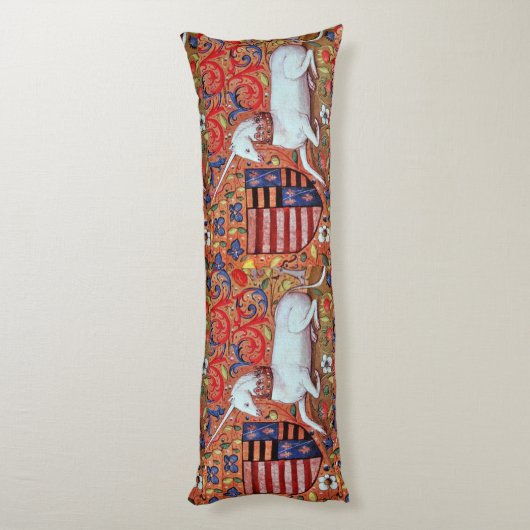 ユニコーンと中世ファンタジーの花，フローラモチーフ ボディピロー (裏面 (縦))