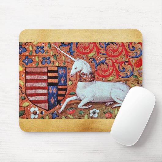 ユニコーンと中世ファンタジーの花，フローラモチーフ マウスパッド (マウス)