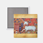 ユニコーンと中世ファンタジーの花,フローラモチーフ マグネット (正面/裏面)