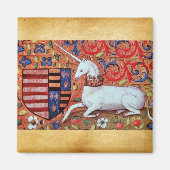 ユニコーンと中世ファンタジーの花，フローラモチーフ マグネット (正面)