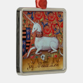 ユニコーンと中世ファンタジーの花，フローラモチーフ メタルオーナメント (右)