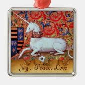 ユニコーンと中世ファンタジーの花,フローラモチーフ メタルオーナメント (正面)