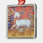 ユニコーンと中世ファンタジーの花，フローラモチーフ メタルオーナメント (左)