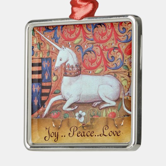 ユニコーンと中世ファンタジーの花，フローラモチーフ メタルオーナメント (左)