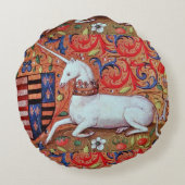 ユニコーンと中世ファンタジーの花,フローラモチーフ ラウンドクッション (裏面)