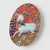 ユニコーンと中世ファンタジーの花,フローラモチーフ ラージ壁時計 (傾斜)