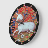 ユニコーンと中世ファンタジーの花，フローラモチーフ ラージ壁時計 (傾斜)