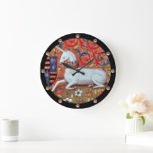 ユニコーンと中世ファンタジーの花，フローラモチーフ ラージ壁時計 (ホーム)