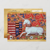 ユニコーンと中世ファンタジーの花、植物モチーフ ポストカード (正面/裏面)