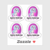 ユニコーンと個人カスタム名のビニール シール (シート)