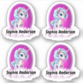 ユニコーンと個人カスタム名のビニール シール (正面)