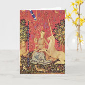 ユニコーンと処女中世タペストリーのイメージ カード (黄色い花)