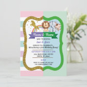 ユニコーンと動物の共同お誕生日会2人用 招待状 (スタンド正面)