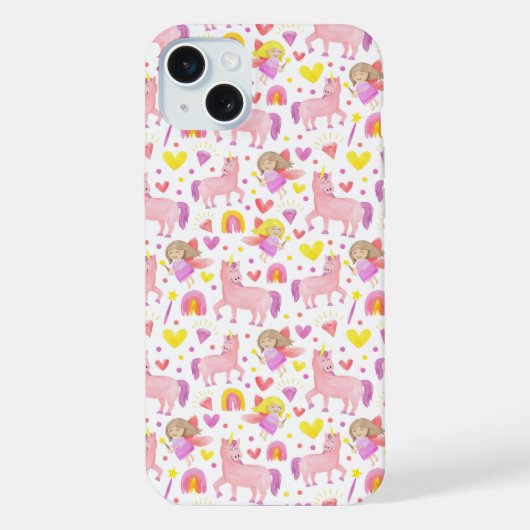 ユニコーンと妖精の柄 iPhoneケース (裏面)